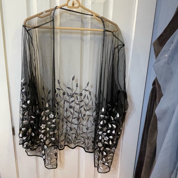 2pc Size Me Up 1X silver sparkle sheath dress and sheer black jacket embroidered - Picture 7 of 14